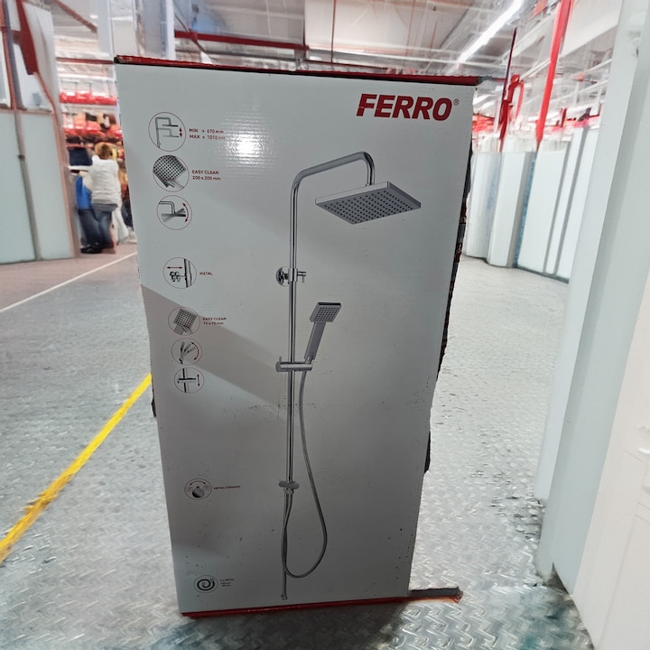 Sistem dus Ferro, cap patrat, Easy Clean, metal, crom Descriere pentru eMAG