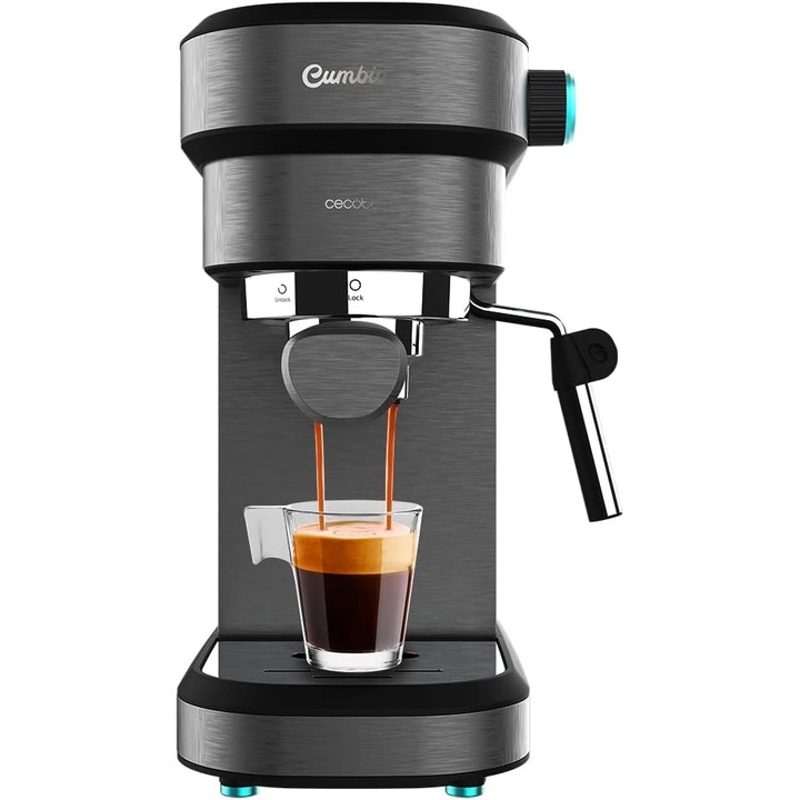 Еспресо машина Cecotec Cafelizzia 890 Dark за еспресо и капучино, 1350 W, система Thermoblock, налягане 20 бара, автоматичен режим за 1–2 кафета, парогенератор, капацитет 1,2 литра