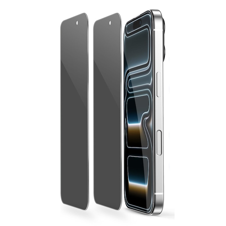 Set 2 Folii Protectie Privacy pentru iPhone 17 Pro, Sticla Temperata 9H+, Claritate Super HD, Tratament Oleofob si Anti-Amprente