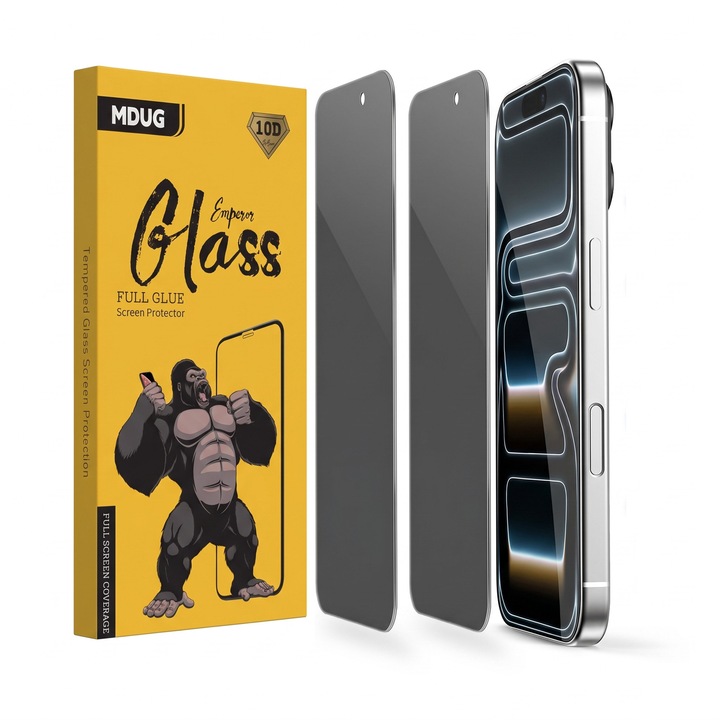 Set 2 Folii Protectie Privacy pentru iPhone 17 Pro, Sticla Temperata 9H+, Claritate Super HD, Tratament Oleofob si Anti-Amprente