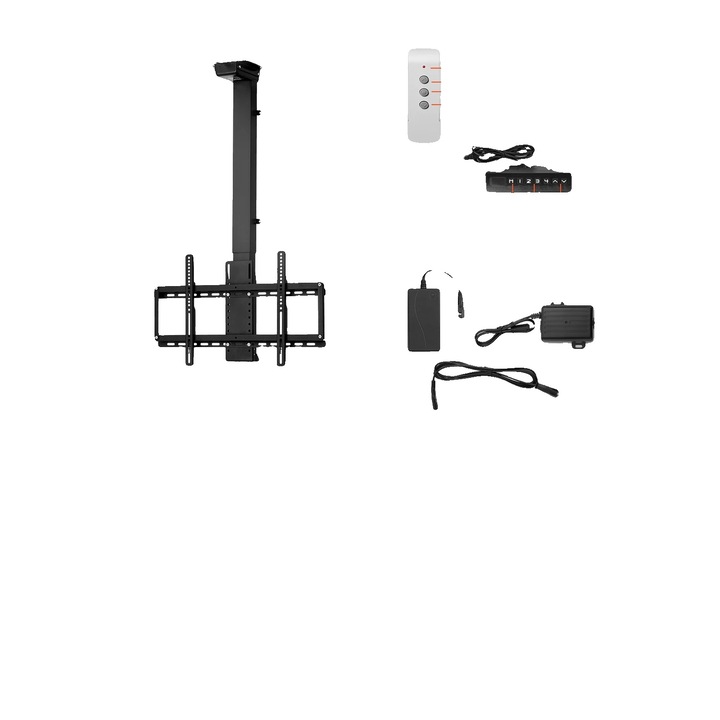 Моторизирана стойка за телевизор, регулируема, конструкция от устойчива стомана, за таван, 120 lbs