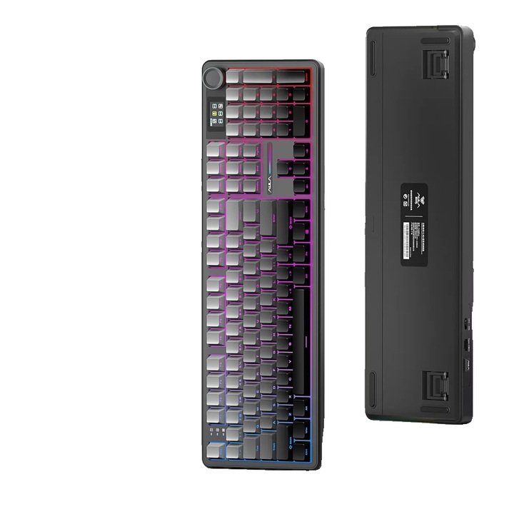 Tastatura mecanica cu design gasket, display inteligent, RGB multicolor, 108 taste, Giadient Black