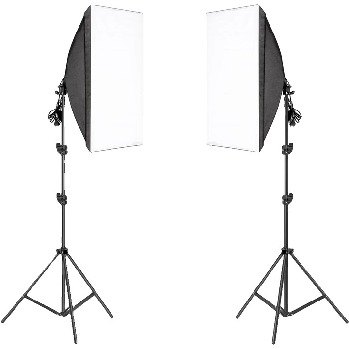 Kit de iluminare softbox, 50x70cm, continuu, compatibilitate multi-priza, fara becuri, fara geanta
