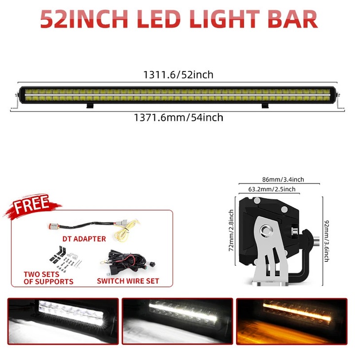 Bara LED 52inch, luminozitate ridicata, design rezistent la apa, 900W, IP68