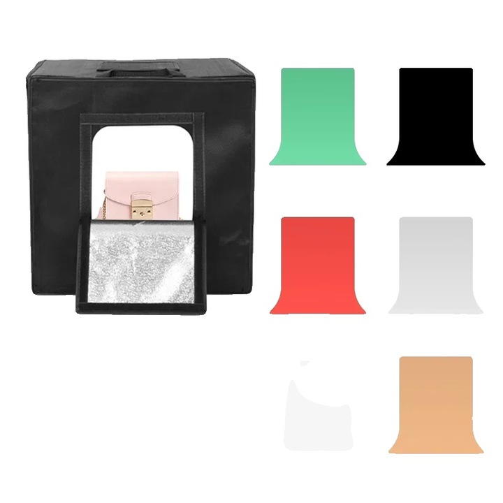 Cutie de lumina pentru fotografie, 40cmx40cmx40cm, 60 LED-uri, temperatura de culoare 5500K, set complet