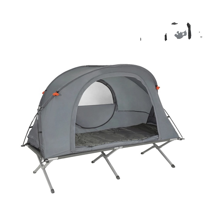 Cort camping 4 în 1, cu saltea, sac de dormit, gri, 194x147x87cm