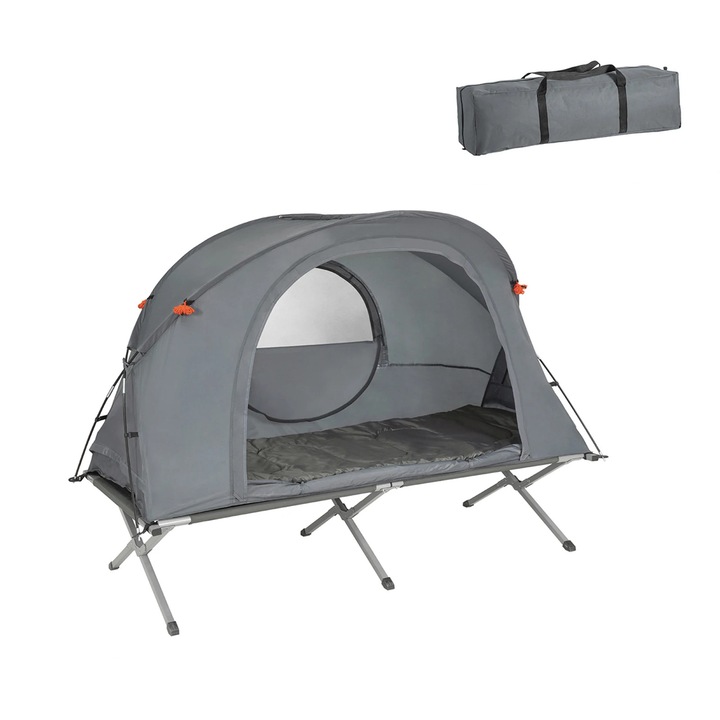 Cort de supravietuire OGS60-HG, pachet 4 in 1 pentru camping, cu sac de dormit si saltea, accesorii incluse, pentru 1 persoana, Culoare Gri
