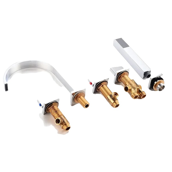 Fürdőszobai csaptelep, 5 lyukú, kézi zuhannyal, króm, pultra szerelhető