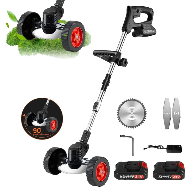 Masina de tuns iarba electrica, 2 baterii, design ergonomic, fara fir, ajustabil