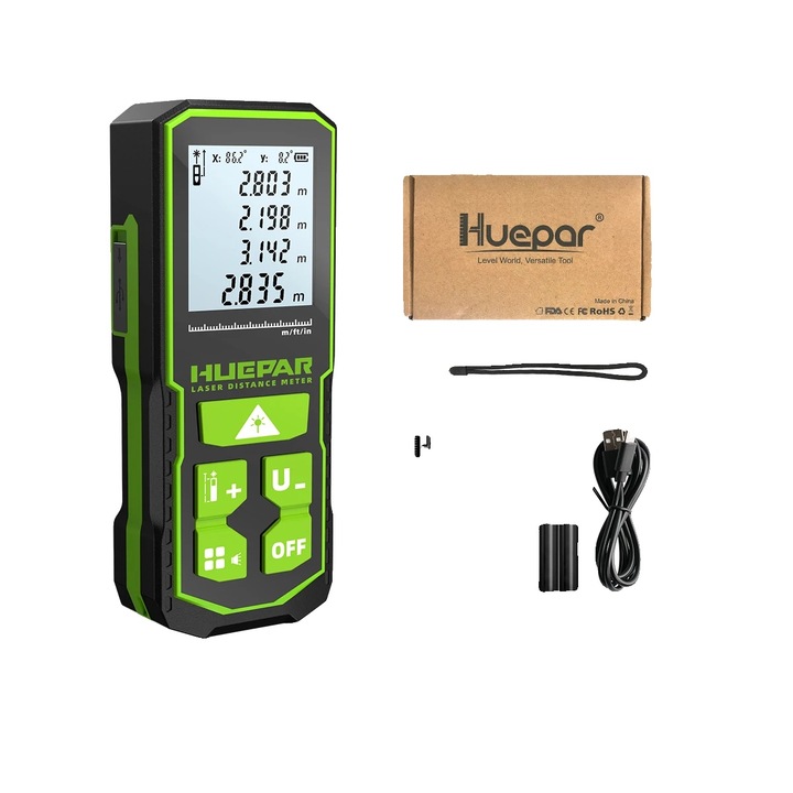Dispozitiv de masurare laser, 120m, precizie +/-2mm, design compact, alimentare reincarcabila, 121x48x26mm