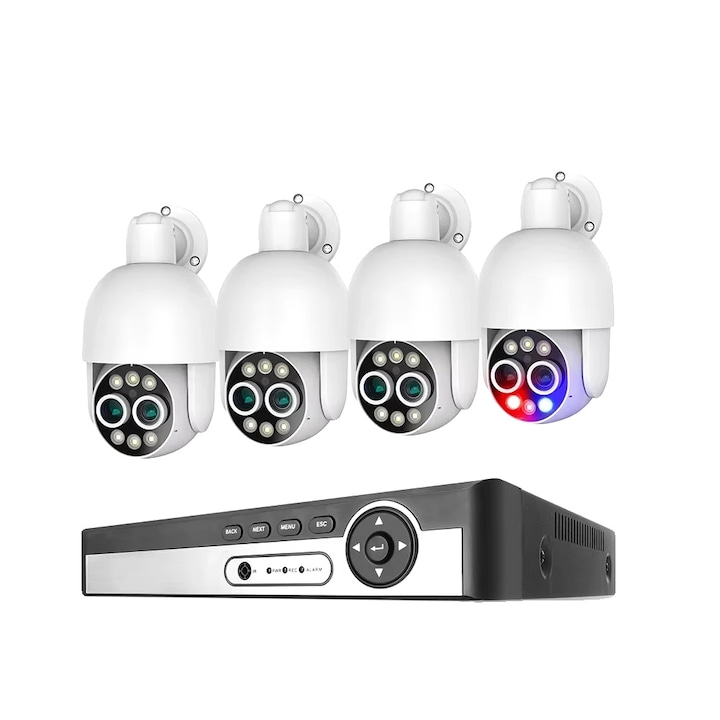 Kit Supraveghere, 8 Canale, 4 Camere, Detectie AI, 5MP, 20m