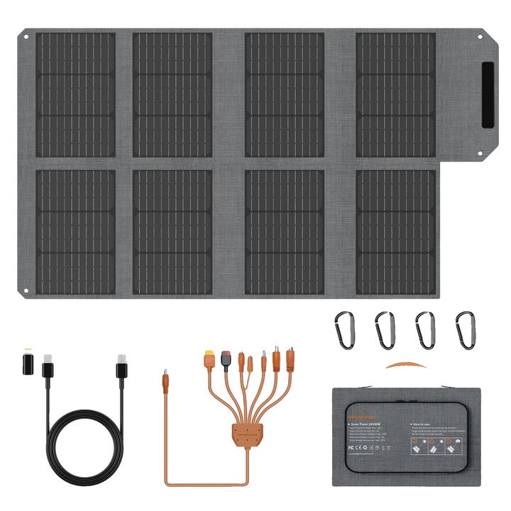Panou solar 80W, design portabil, rezistent la apa, negru