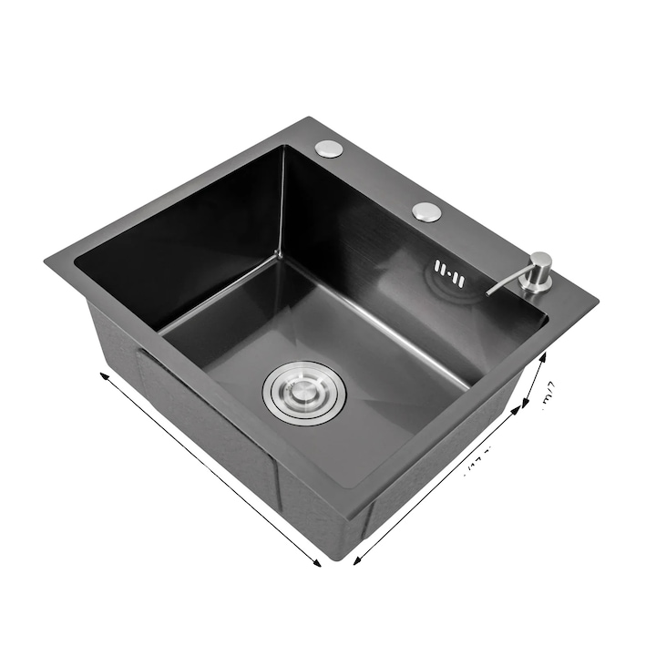 Chiuveta bucatarie, neagra, 50x45cm, din inox, design modern, reducere zgomot