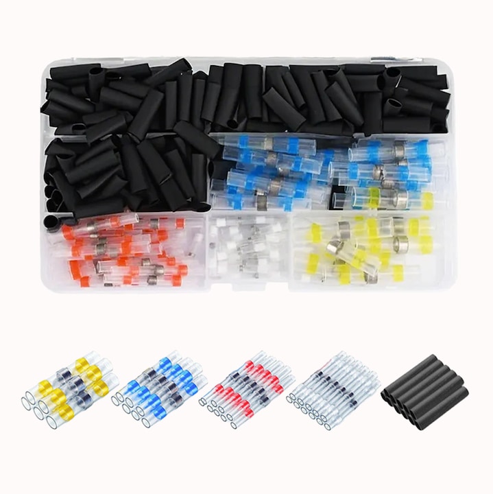 Set de 300 bucati conectori combinati cu contractie la caldura pentru sigilare si izolatie Kashemano, multicolori