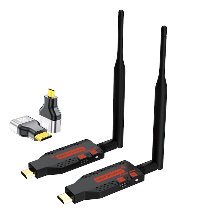 Transmitator si receptor HDMI wireless imbunatatit 2025, 330FT/100M, decodare 4K, iesire 1080P, kit de extender HDMI wireless portabil Plug & Play 2.4G/5G pentru Desktop, PC, TV Box, PS5/4 catre TV/Monitor/Proiector