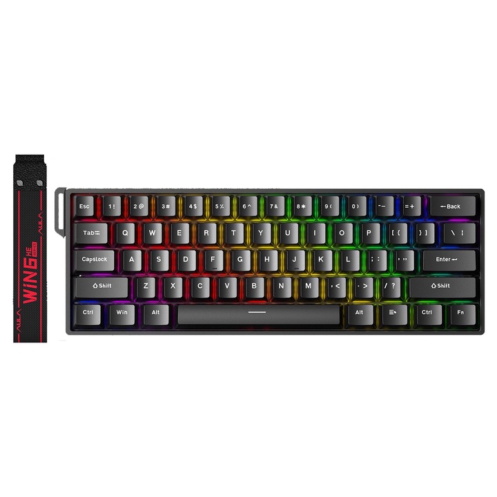 Tastatura gaming AULA WIN60 HE, cu fir, switch-uri magnetice Hall Effect, Rapid Trigger, layout 60%, 8000Hz, RGB, trigger reglabil, pentru PC，Comutatoare magnetice tastatura