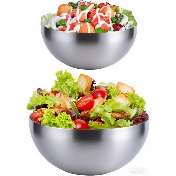 Set de 2 boluri din inox, ComResi, pentru salata, supa, orez, fructe, argintii
