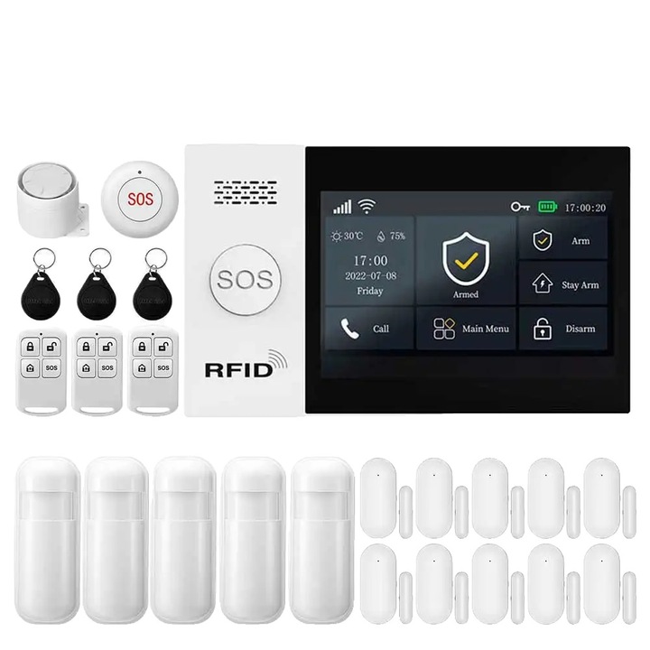 Sistem de alarma GSM, control prin aplicatie mobila, conectivitate wireless, F-4G, priza EU