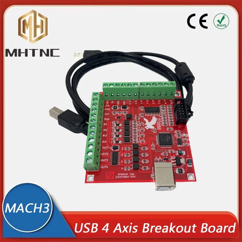 Placa de control CNC 4 axe, USB, 100 KHz, rosie, dimensiune