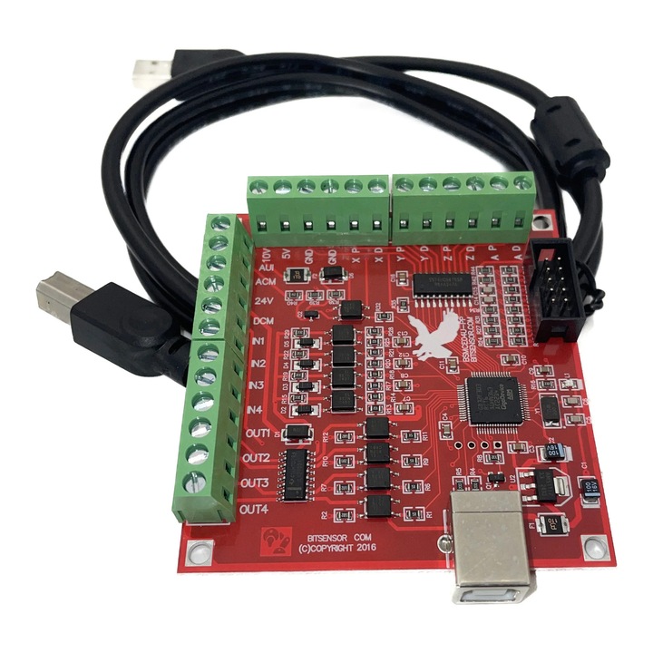 Placa de control CNC 4 axe, USB, 100 KHz, rosie, dimensiune standard
