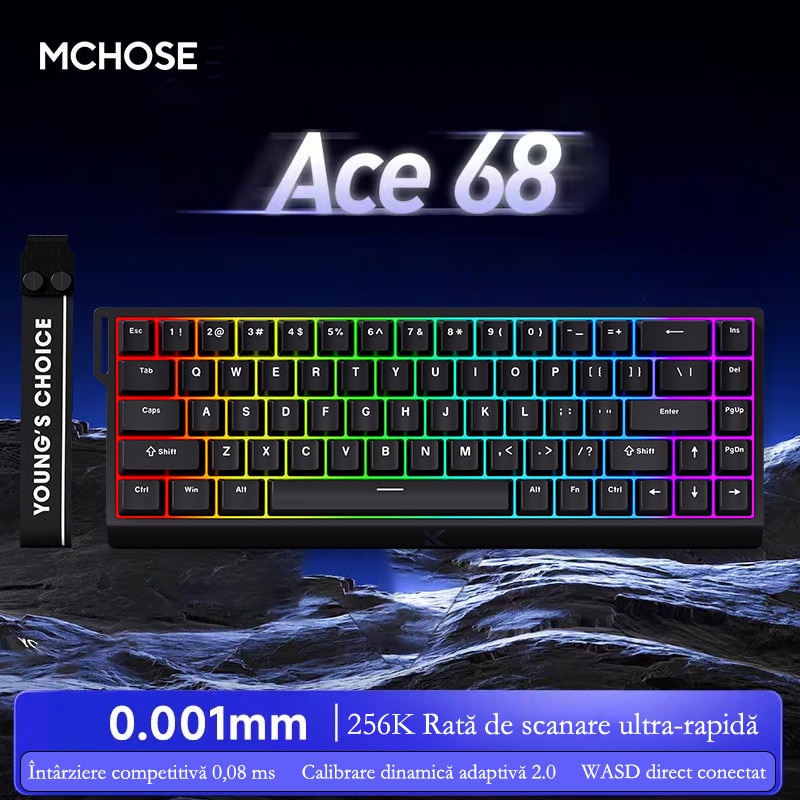 Tastatura mecanica gaming MCHOSE ACE68, switch-uri magnetice Hall