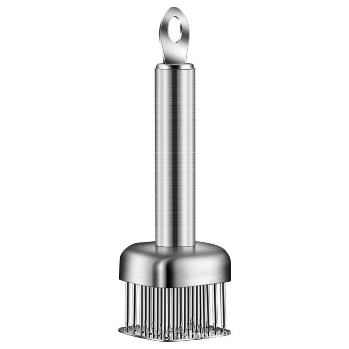 Dispozitiv pentru fragezire carne si pregatire condimentare din otel inoxidabil 304, Rqiurpn, cu 24 tije de perforare din inox, for Tenderizing Steak Chicken Pork Veal Barbecue Marinating, Usor de folosit and curatat, Argintiu