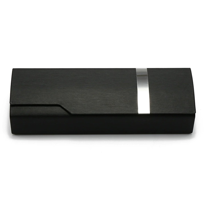 Etui ochelari negru metalic 16x5.3x3.4cm cu inchidere magnetica