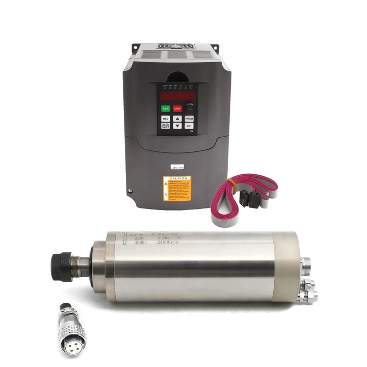 Motor CNC cu racire cu apa, 2.2KW, inverter inclus, 80mm x 213mm, 10-24000rpm