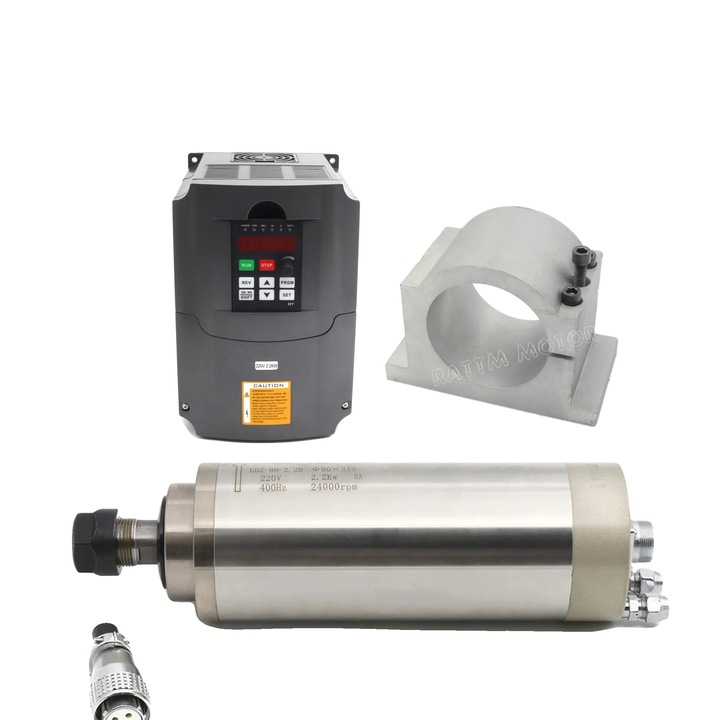 Motor CNC cu racire cu apa, 220V, 10.000-24.000 rpm, dimensiuni 80x213mm, set cu prindere HY VFD