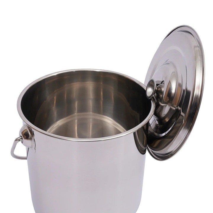 Galeata de depozitare din inox, capacitate 6 litri, design rotund, argintie