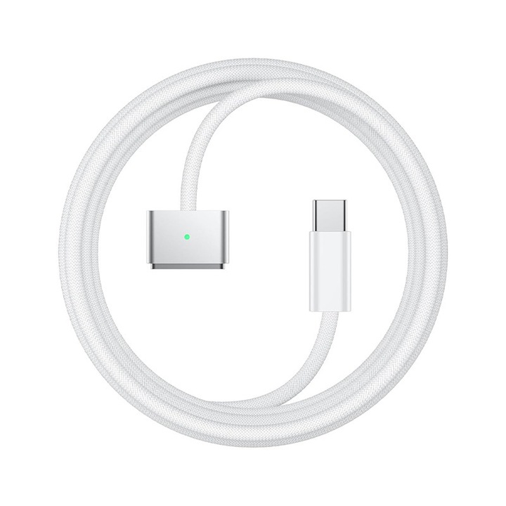 Rqiurpn Magsafe 3 töltőkábel, 140W, 2m, szupererős mágneses, fonott nejlon, kompatibilis az A2442, A2485, A2681, A2779, A2780 modellekkel, fehér