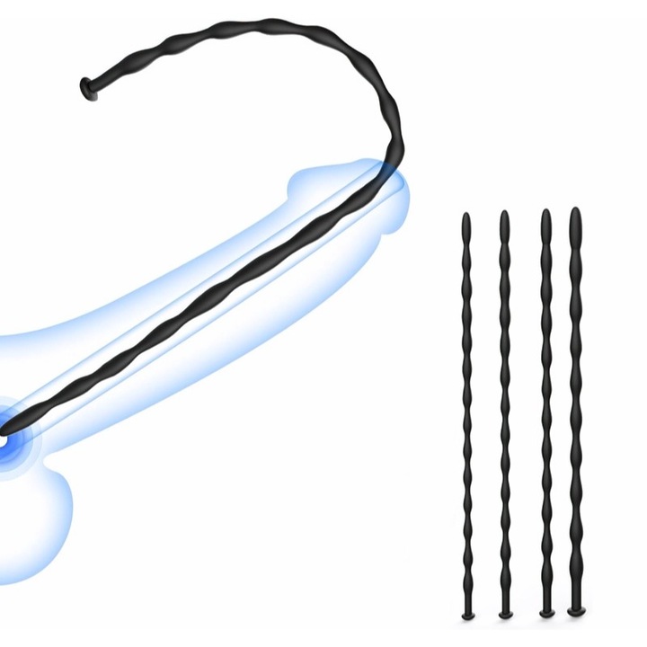 Set masaj uretral Lingo 4 piese, Diametre 7-10mm, Catetere si Sunete Medicale, Plug Uretral si Stimulator Prostatic, Negru, pentru Ingrijire Intima si Sanatate