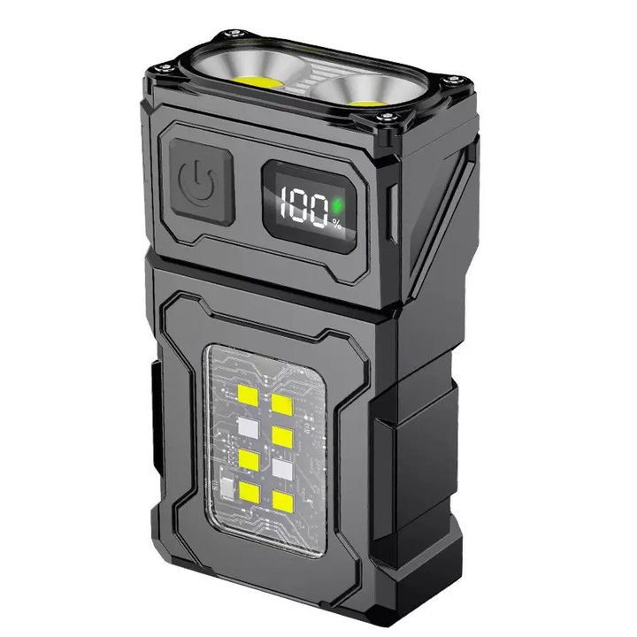 Ултракомпактна магнитна работна лампа, с висококачествен LED, презареждаема, с два въртящи се източника на светлина (42 x 73 мм)