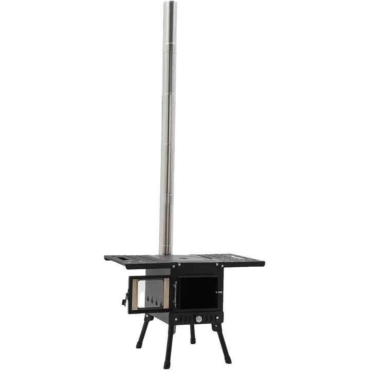 Arzator camping portabil, eficient, negru, pentru mai mult de 5 persoane