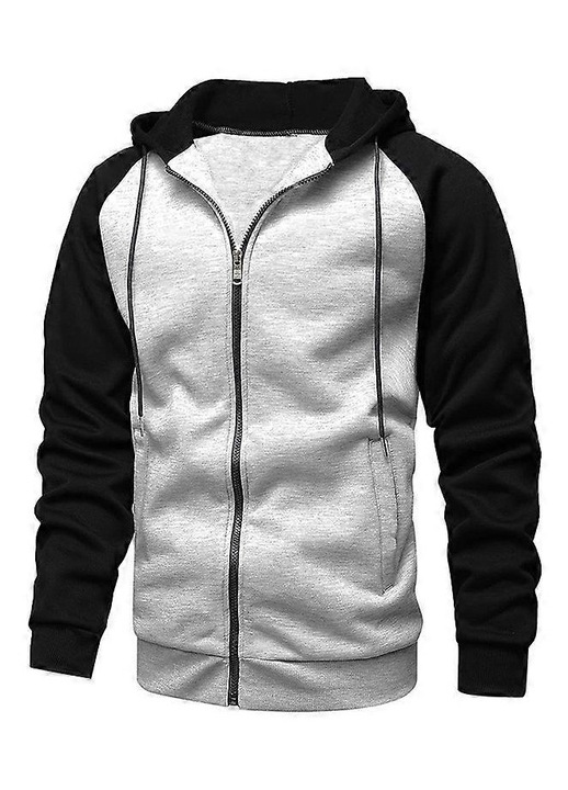 Hanorac barbati, bumbac/poliester, cu gluga, negru/alb, M INTL