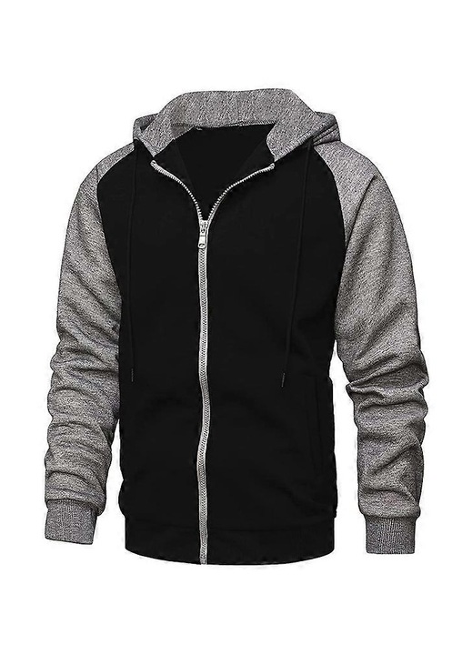 Hanorac pentru barbati, cu gluga cu snur, poliester/bumbac, negru/gri