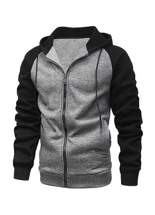 Hanorac barbati, bumbac/poliester, gluga cu snur, gri/negru, L INTL