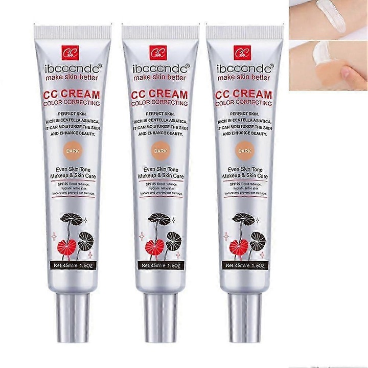 Fond de ten si baza de machiaj, Ibcccndc, CC Cream, 3 bucati, formula hidratanta cu Centella Asiatica, culoare inchisa, 45ml