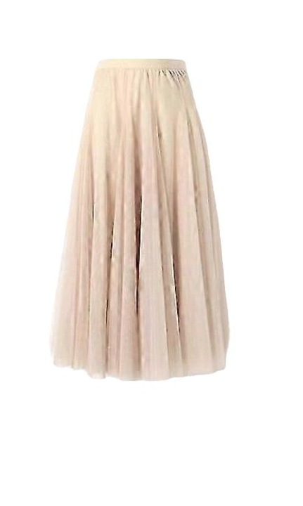 Fusta midi, Poliester/Bumbac, Bej, One Size INTL