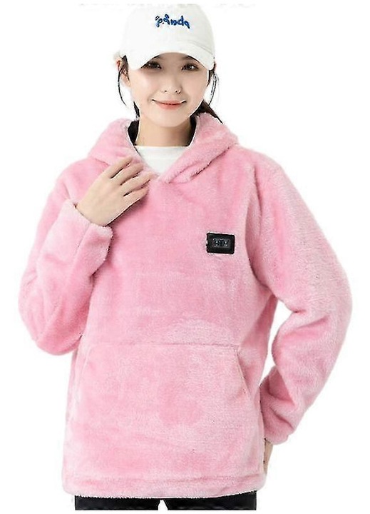 Hanorac unisex cu 3 elemente de incalzire, poliester, roz, Roz