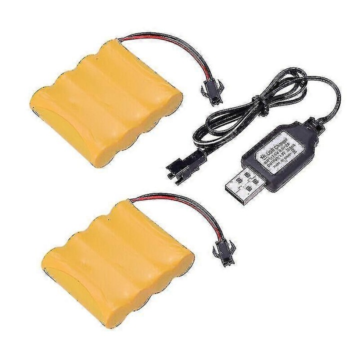 Set 2 baterii 4.8V 700mAh Ni-CD pentru jucarii RC, dimensiuni 56.4x49.8x14.3mm