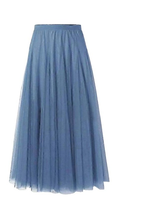 Fusta midi QT1556, Poliester/Bumbac, Albastru, One Size INTL