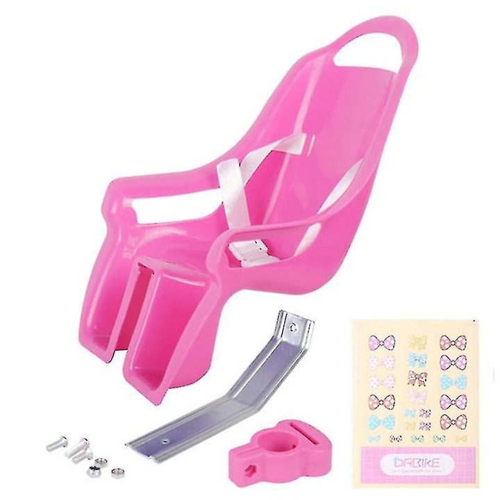 Scaun pentru bicicleta cu papusa, roz, 20x23x30 cm, set cu autocolante