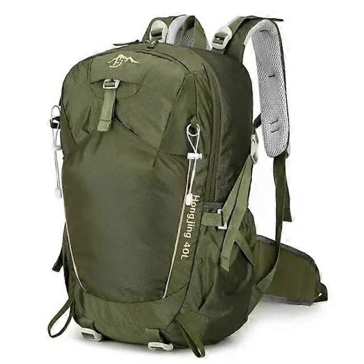 Rucsac de camping 40L, impermeabil, verde, 50x20x33cm, cu curea de piept ajustabila si suport spate confortabil
