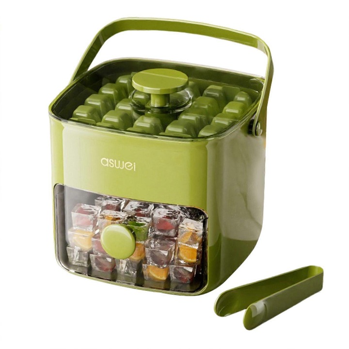 Forma cuburi de gheata cu capac, tip presare, 14.5x15x16cm, verde, set