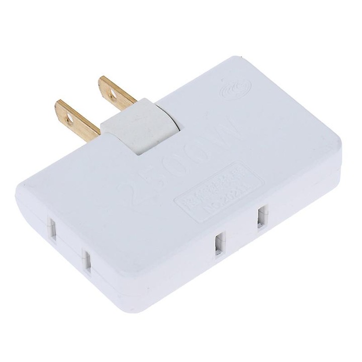Adaptor de priza rotativ 180°, 1 la 3 prize, 15A, 125V, alb