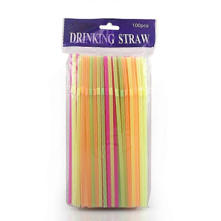 Set de 100 paie colorate pentru bauturi, 21x0.5cm, reutilizabile, ideale pentru milkshake-uri si bauturi inghetate