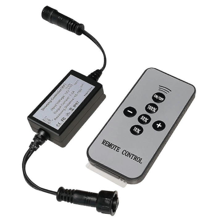Dimmer LED cu telecomanda RF, impermeabil IP67, pentru lumini de deck, cablu de extensie negru