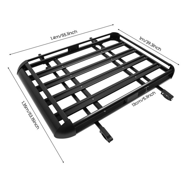 Autó tetőcsomagtartó kosár, alumínium kosár, 140×100 cm, 150 kg-ig, SUV-hoz tetőcsomagtartó rudakkal, fekete