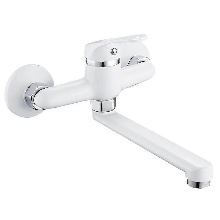 Fali csaptelep, egyetlen keverőcsaptelep, fehér színű, vízesés kialakítású